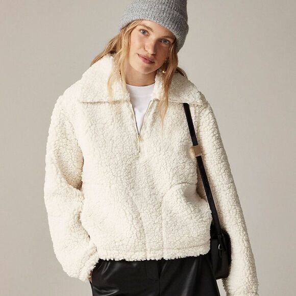 NWT J CREW Sherpa half-zip fleece pullover in Natural - Picture 1 of 7